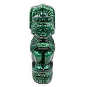 Vintage Kahlua Green Aztec Mayan Tiki Idol Decanter Bottle Glazed Ceramic Alcoho